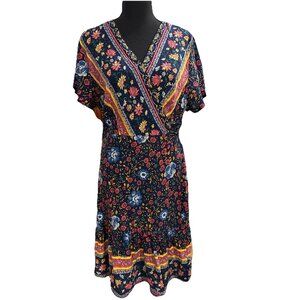 NWT Zesica MultiFloral Wrap Around Navy Blue Dress Size XL